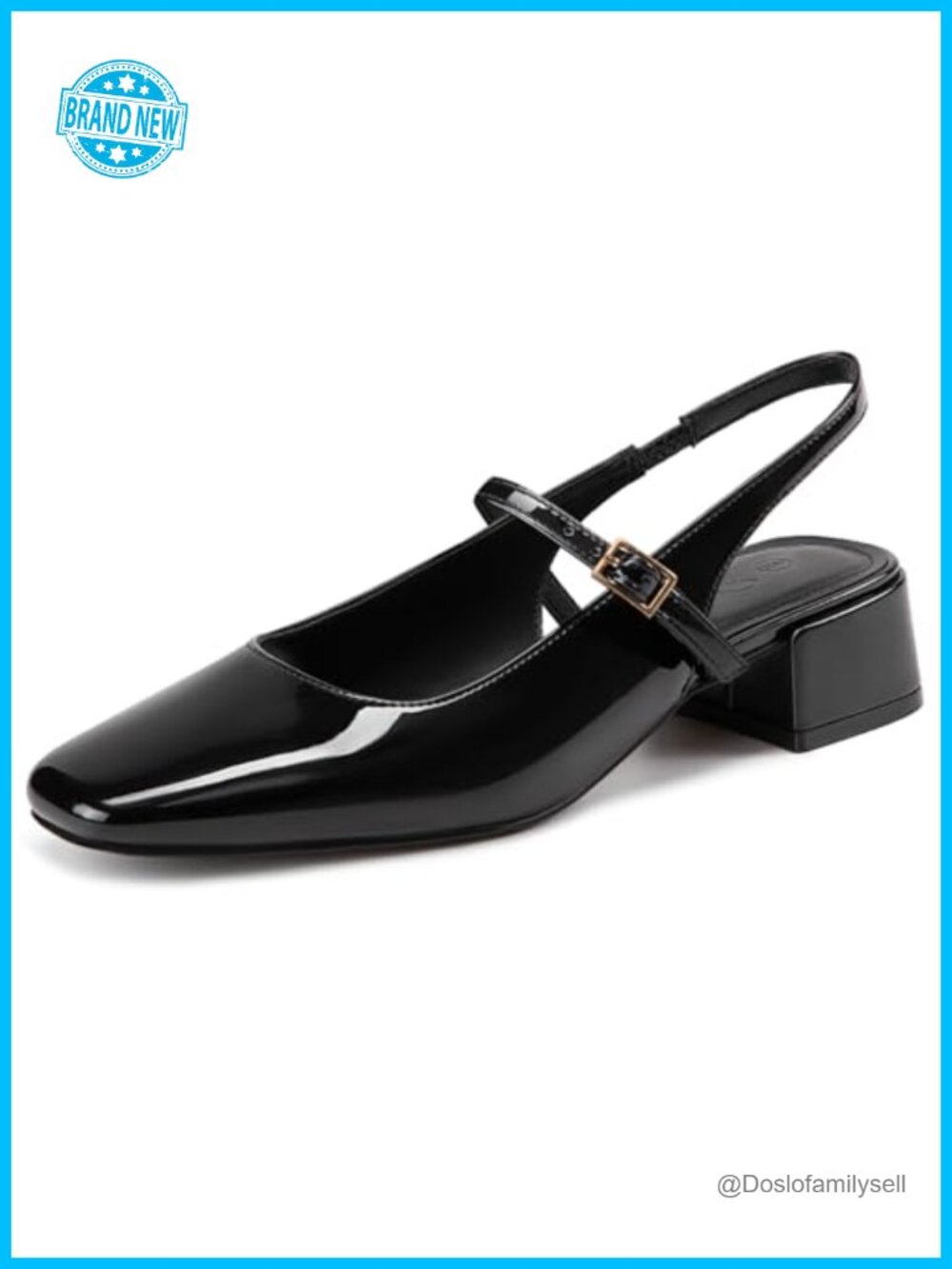 Women's Square Toe Mary Jane Pumps Chunky Block Low Heel Slingback Faux Leather